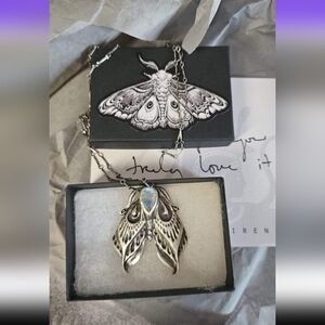 Bloodmilk Blue Moonstone Grief Moth Necklace